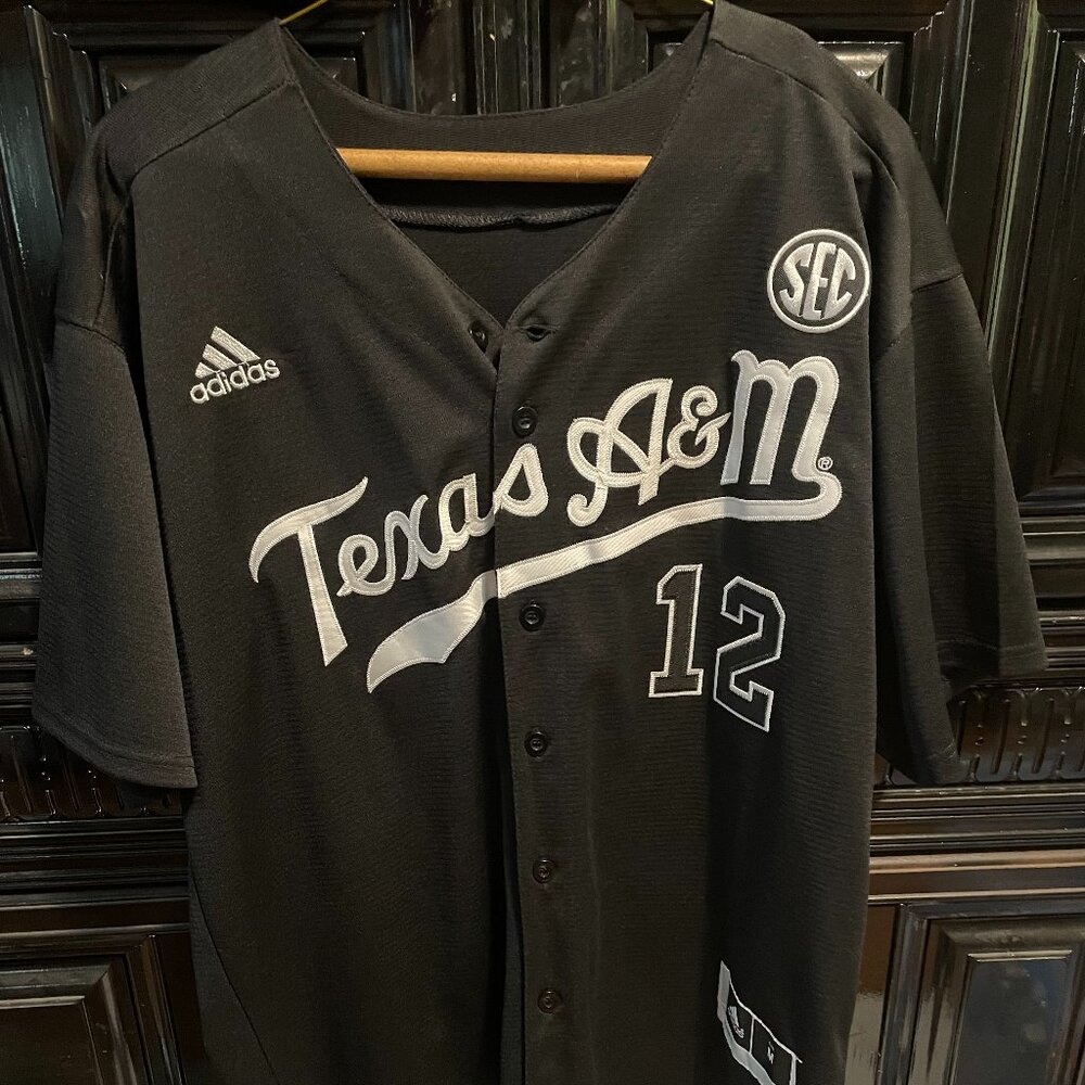 Texas A&M Adidias Authentic Black Out Jersey Mens M
